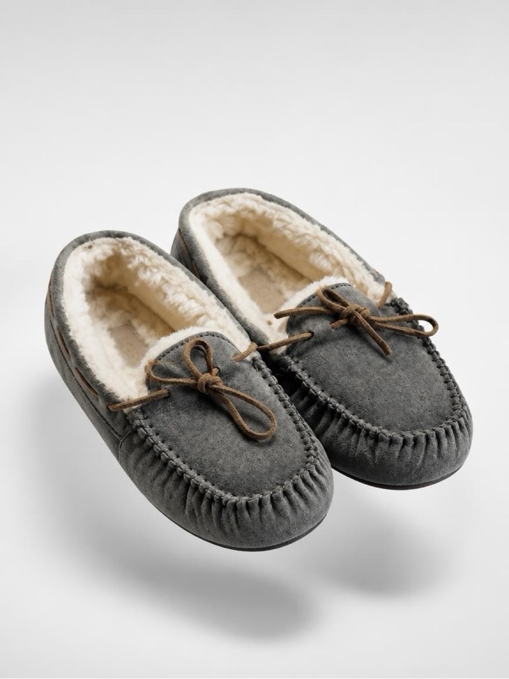 UGG Suede DAKOTA Gray Moccasin Slippers with Cream Shearling Lining